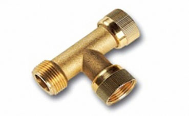 T-Stück Messing 1" IG x 1" IG x 1" AG mit flachdichtenden Verschraubungen