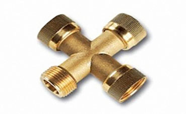 Kreuz-Stück Messing 1" IG x 1" IG x 1"IG x 1" AG mit flachdichtenden Verschraubungen
